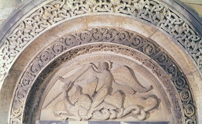Reliéf z tympanonu zobrazující svatého Michaela a draka, 1137 od French School