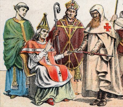 Uskonnolliset puvut keskiajalla: g-d:stä 1000-luvun pappi, 1000-luvun paavi, 1100-luvulla eveque (jiiri ja peppu) 1100-luvulle ja Hospitallers-ritarikunnan jäsen (Order of St. . Johannes Jerusalemista) - Uskonnolliset kustannukset od French School