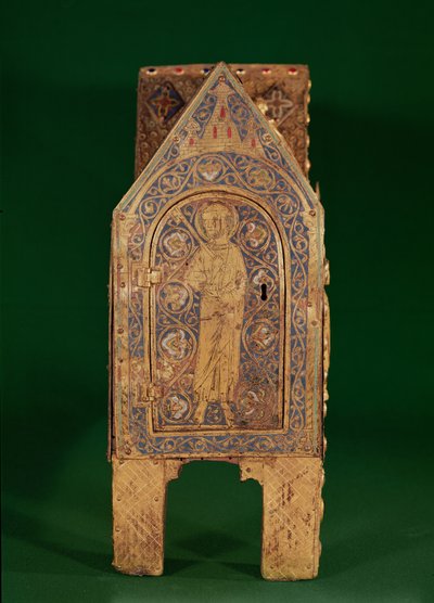 Relikviářová truhla sv. Calminia, detail sv. Petra držícího klíče, Limoges (měď a champleve smalt) od French School