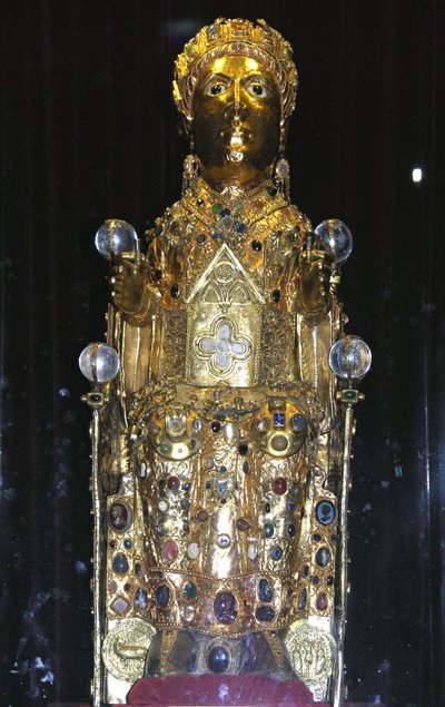 Relikviářová socha sv. Foye, cca 980 (zlato, stříbro, dřevo, drahokamy a polodrahokamy) (viz také 121295 & 245222) od French School