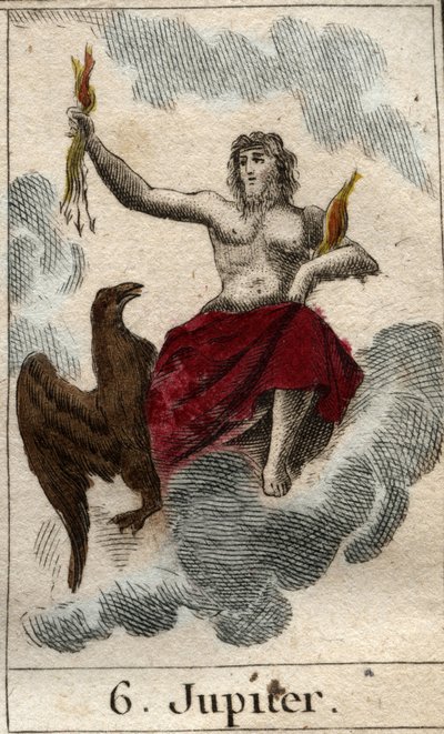 Zastoupení Jupitera (nebo Jovea), krále bohů a boha nebe a hromu). Z „Mytologie mládí“ od Pierra Blancharda 1803. od French School