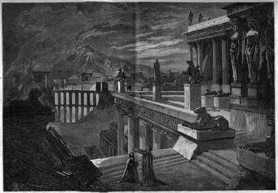 Znázornění opery: „“ Herculanum““ na libreto Josepha Meryho (1798-1866) a T. Hadota a na hudbu Feliciena Davida (1808-1876). Město Herculanum v době jeho zničení při erupci Vesuvu (poslední scéna V. dějství). A od French School