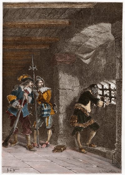 Reprezentace železné masky (zemřel 1703) uvězněná na ostrově Sainte Marguerite od French School