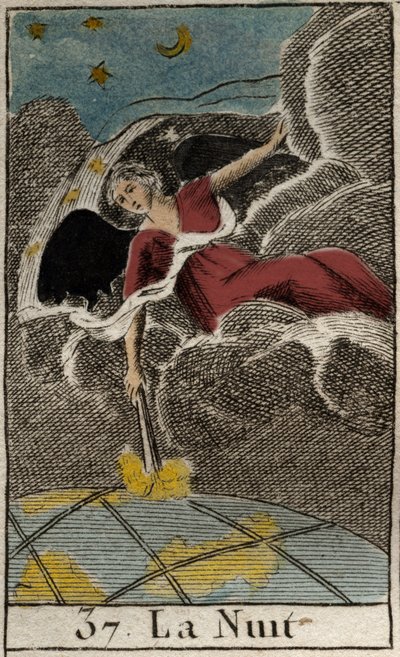 Reprezentace noci (Nyx), bohyně temnoty. (Nyx (The Night), bohyně temnoty). Z „Mytologie mládí“ od Pierra Blancharda 1803. od French School