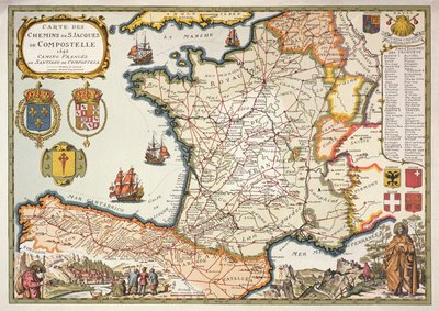 Reprodukce Map of Routes of St. James of Compostel, původně vyryta D. Serveauxem 1648 od French School