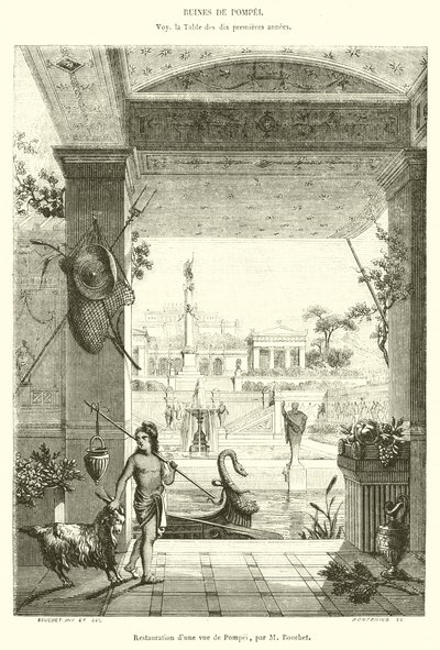 Restaurování pohledu na Pompeje (rytina) od French School