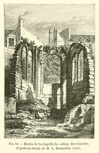 Zbytky kaple College des Grassins; podle kresby M A Bonnardota, 1850 od French School