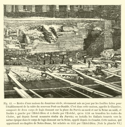 Pozůstatky domu z dvanáctého století, nedávno objevené při vykopávkách prováděných za účelem zřízení opěry nového Pont-au-Double od French School