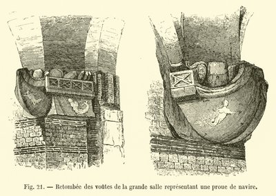 Spad z kleneb velkého sálu představující příď lodi od French School