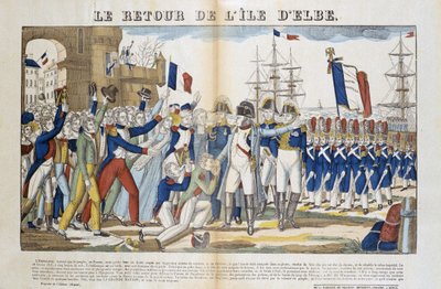 Návrat Napoleona Bonaparta (1769-1821) z exilu na ostrov Elba v roce 1815. Obrázek Epinal od French School