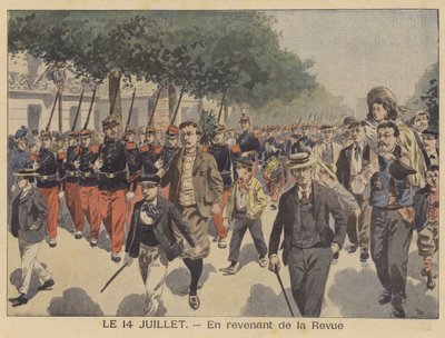 Návrat domů z průvodu Dne Bastily (barevné lito) od French School
