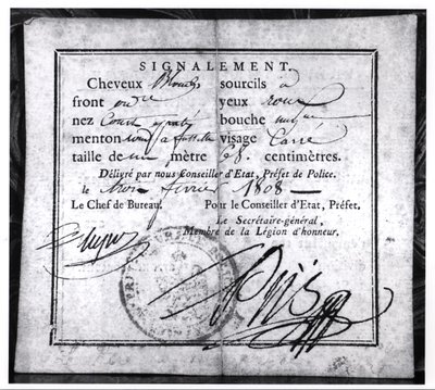 Zadní strana bezpečnostní karty, 1808 (pero a inkoust na papíře) od French School