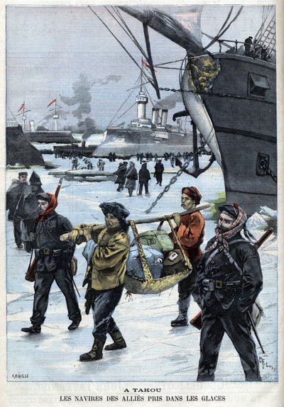Revolt des Boxers (1898-1900) lodě spojenců v ledovém Atakou. v „Le Petite Parisien“ od French School