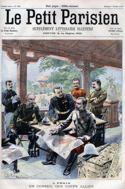 Revolt des Boxers: Un conseil des chefs alied (francouzský, ruský, americký, anglický, japonský) (SPOJENECKÁ VÁLKOVÁ COUNCIL) - v „Le Petit Parisien“ od French School
