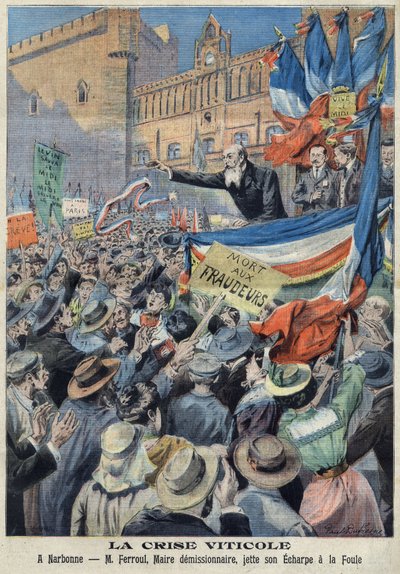 Vzpoura vinic v jižní Francii v roce 1907 (tisk) od French School