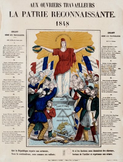 Revoluce 1848 a zrození druhé republiky: manifest a píseň s názvem „Dělníkům vděčná vlast“, Republique vítají dělníci. 1848 Paříž, Musee Carnavalet od French School