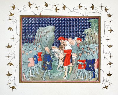 Richard II. zrazen v Penmaur Rhos a zajat vévodou z Northumberlandu, faksimile kopie z Le Prinse et Mort du Roy Richart od Jeana Cretona, přetištěno 19. století od French School