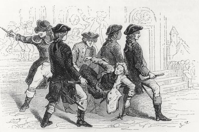 Vzpoura v Rennes, raněný gentleman, ilustrace z Bretaně a Vendee, Historie revoluce na Západě od Pitre-Chevaliera (1812-63), vyd. W. Coquebert 1845-48 od French School