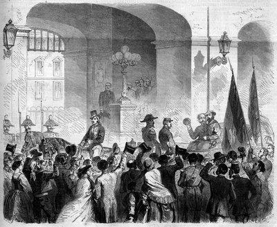 Risorgimento, Neapol, 7. listopadu 1860: vstup Viktora Emmanuela II. (Victor-Emmanuel) (Vittorio Emanuele) (1820-1878), krále Itálie, do královského paláce v Neapoli po hlasování obyvatelstva, které přijalo připojení Neapole k Italské království od French School