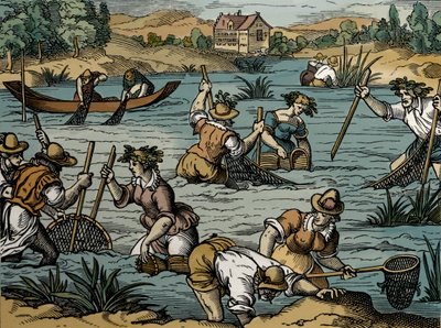 River Fishing, z roku 1584 (rytina) od French School