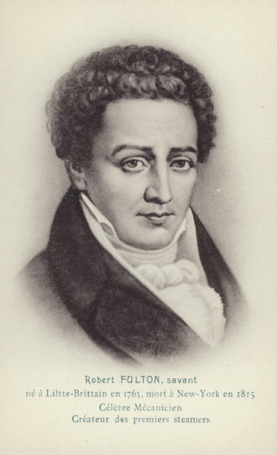 Robert Fulton (1765-1815), americký inženýr, vynálezce a průkopník parníků (litografie) od French School