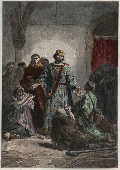 Robert II. Pobožný (972-1031), kapetský král Francie v letech 996-1031, měl laskavý cit pro slabé a chudé - rytina z „“ L