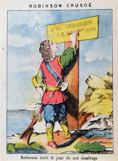 Robinson Crusoe píše datum ztroskotání od French School