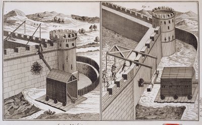 Roman Battering Rams, z Encyclopedie des Sciences et Metiers od Denise Diderota (1713-84), vydané kolem roku 1770 od French School