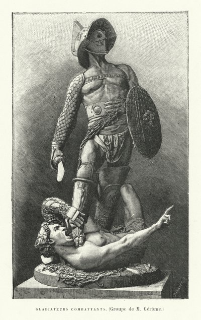 Římští gladiátoři bojující (rytina) od French School