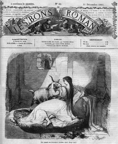 Římský seriál: ““ Notre Dame de Paris”” od Victora Huga (1802-1885). Esmeralda a koza. Rytina do „“Les bons romances““ od French School