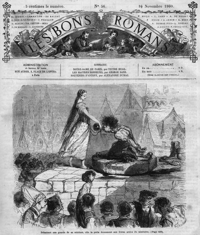 Římský seriál: ““ Notre Dame de Paris”” od Victora Huga (1802-1885). Quasimodo a Esmeralda. Rytina do „“Les bons romances““ od French School