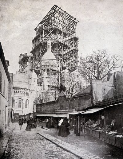 Prodejci růžence u kostela Nejsvětějšího Srdce ve výstavbě, konec 19. století od French School