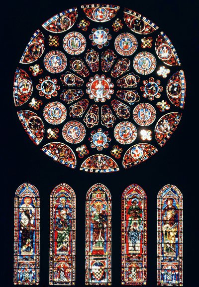Růžová a lancetová okna z jižní stěny, c.1224 od French School