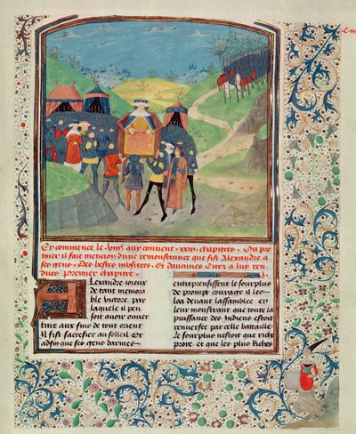Roy 17 FI f.198 Alexander Veliký oslovuje své muže v naději, že je přesvědčí, aby pokračovali do Indie, z Quinte Curse Ruffe des Fais du Grant Alexandre, kolem 1468 (vellum) od French School