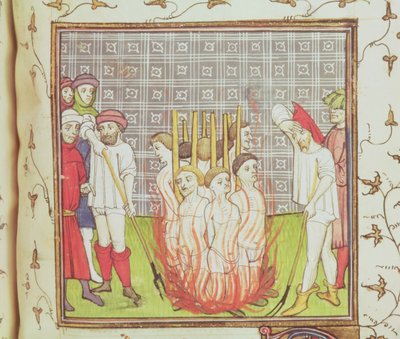Roy 20 C VII f.44v Upálení templářů, asi 1308 (pergamen) od French School