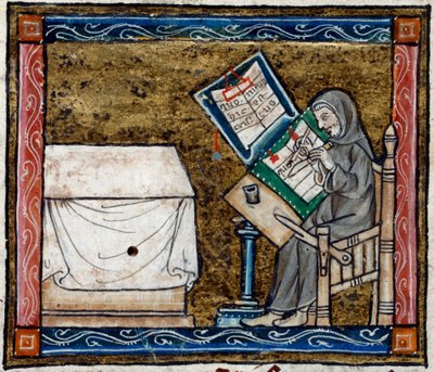 Royal 14 E. III, f.6v Písařský opis z opisu, ilustrace z 