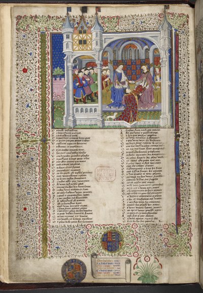 Royal 15 E. VI, f.2v Markéta z Anjou, sedící se svým manželem králem Jindřichem VI., ilustrace z 
