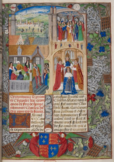 Royal 20 E. V, f.8 Korunovace Karla VII., scény z 