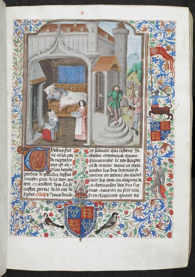 Royal MS 15 D I f.18r Ženy pečující o nemocného muže, 
