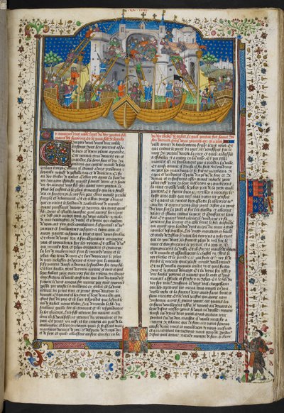 Royal MS 15 E VI, f.207 Miniatura lodí obléhajících Corunnu, z 