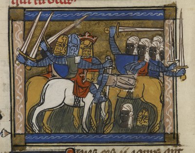 Royal MS 19 D I, f.77v Bitva u Čingischána a Prestera Johna, z 