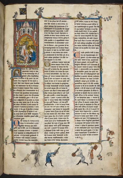 Royal Ms 14 e III f.140r Jindřich II. z Anglie s písařem, ilustrace z 