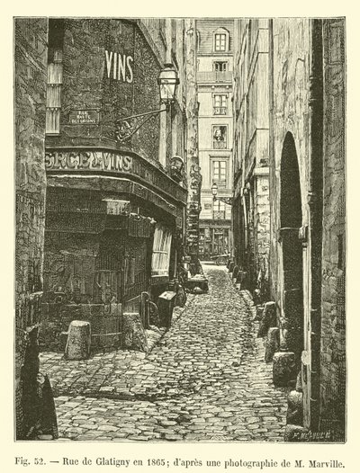Rue de Glatigny v roce 1865; z fotografie M Marville od French School