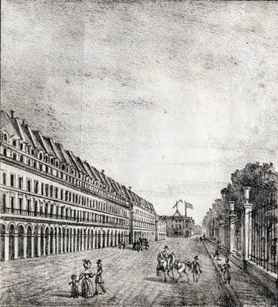 Rue de Rivoli, Paříž - "Alphabet Picturesque des Monumens de Paris" kolem roku 1840 (rytina) od French School