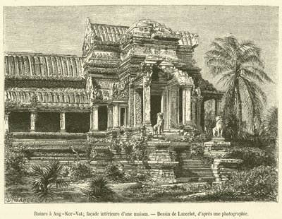 Ruiny v Angkor-Vat, vnitřní fasáda domu (rytina) od French School
