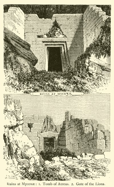 Ruiny v Mykénách (rytina) od French School