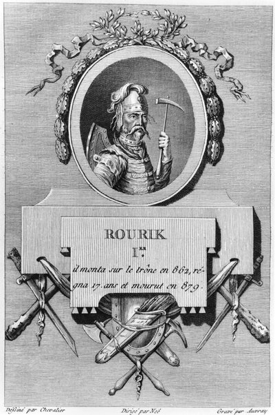 Rurik († 879), první ruský car, ilustrace z fyzické, morální, občanské a politické historie starověkého Ruska od Nicolase Gabriela Clerca, Paříž, 1783-85 od French School