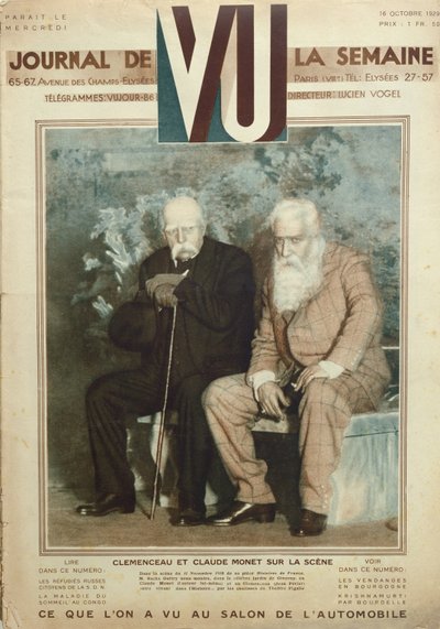 Sacha Guitry (1885-1957) jako Claude Monet (1840-1926) a Jean Perier jako Georges Clemenceau (1841-1929) ve scéně z Histoires de France, z časopisu Vu, 16. října 1919 od French School