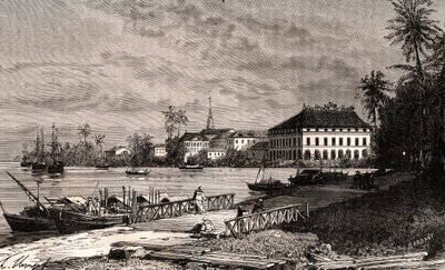 Saigon - Vietnam - Ho-Chi-Minh City (Ho Či Minovo město) - rytina v „La France illustree: geografie, historie, statistická správa“ od V.-A. Sladově hnědá. 1884 od French School