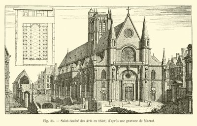 Saint-Andre des Arts v roce 1650; po rytině od Marrota od French School